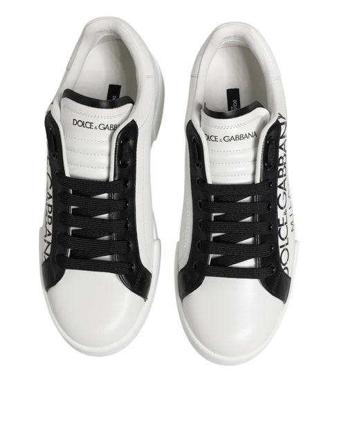 Dolce & Gabbana Black White Leather Portofino Sneaker Shoes